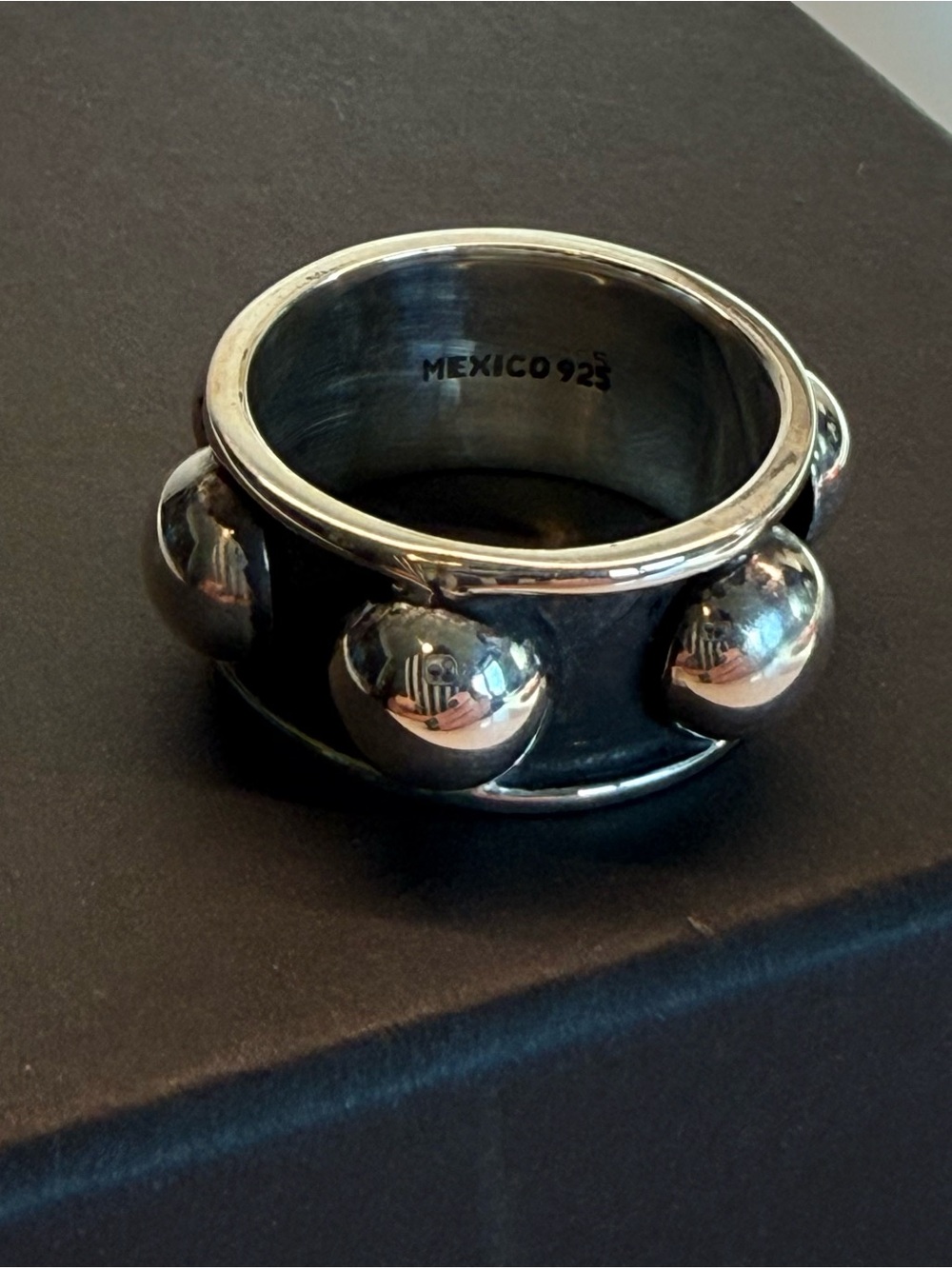 Sterling Silver 925 Wide Beaded Statement Ring Size 8.5